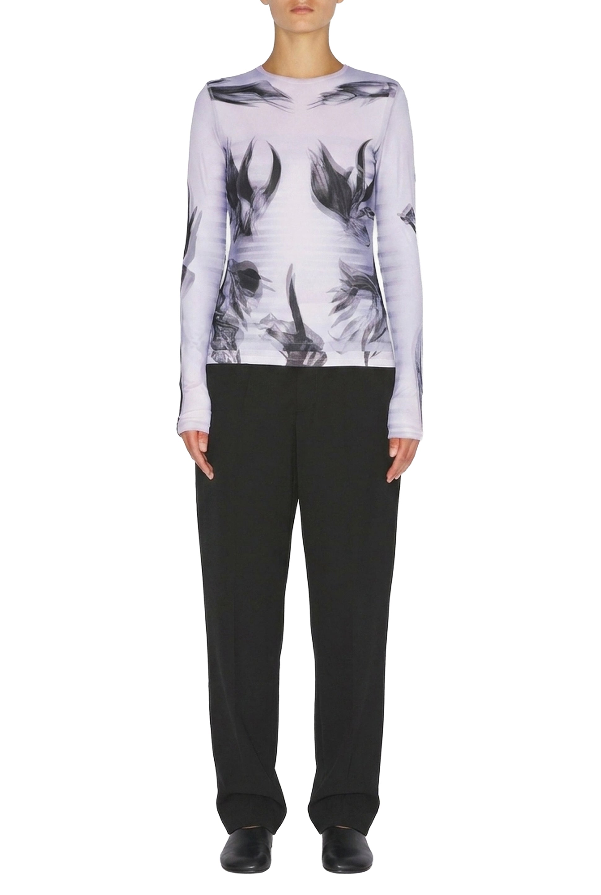 Flower Body Morphing printed top - White & Grey & Black