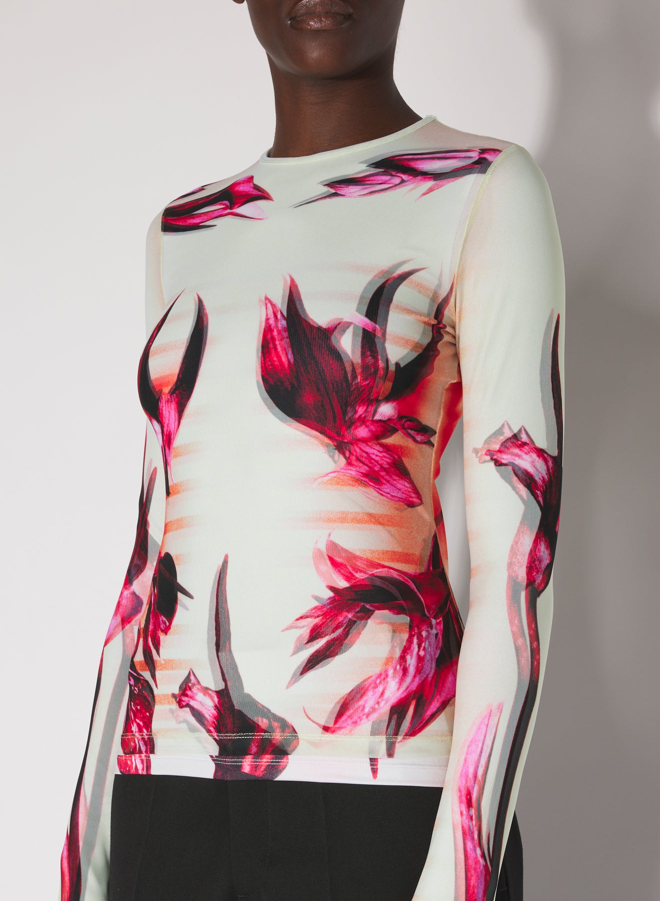 Haut imprimé Flower Body Morphing - Mint & Palepink & Red