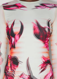 Haut imprimé Flower Body Morphing - Mint & Palepink & Red