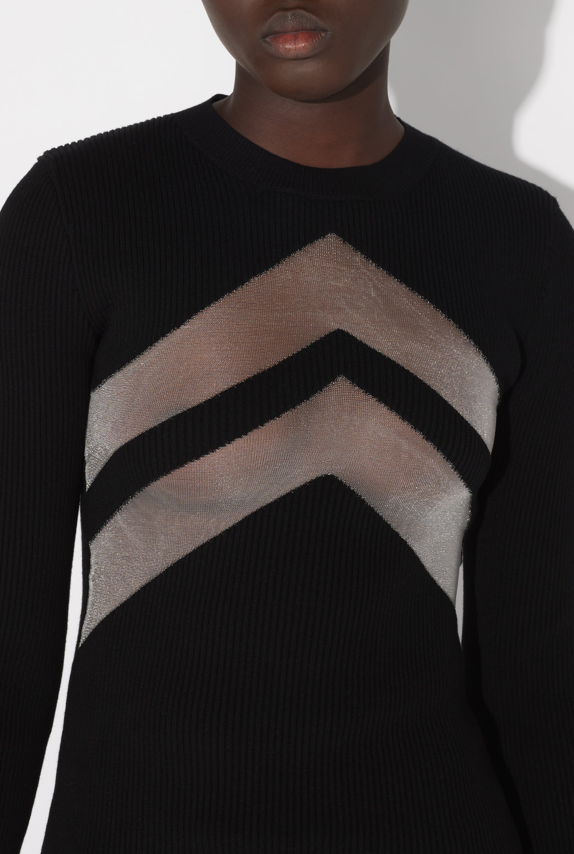 Pull manches longues à chevrons - Black