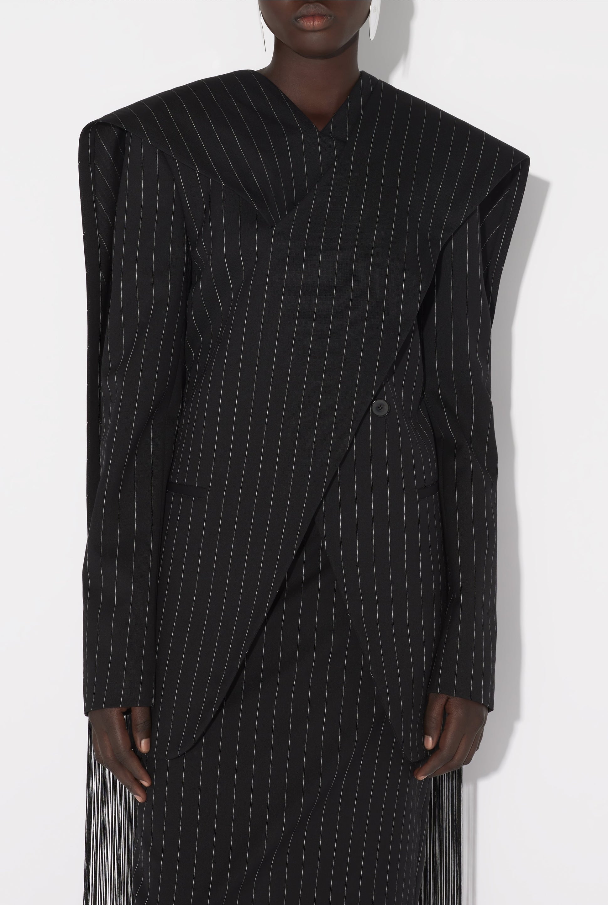Veste tailleur à franges en laine - Black & White
