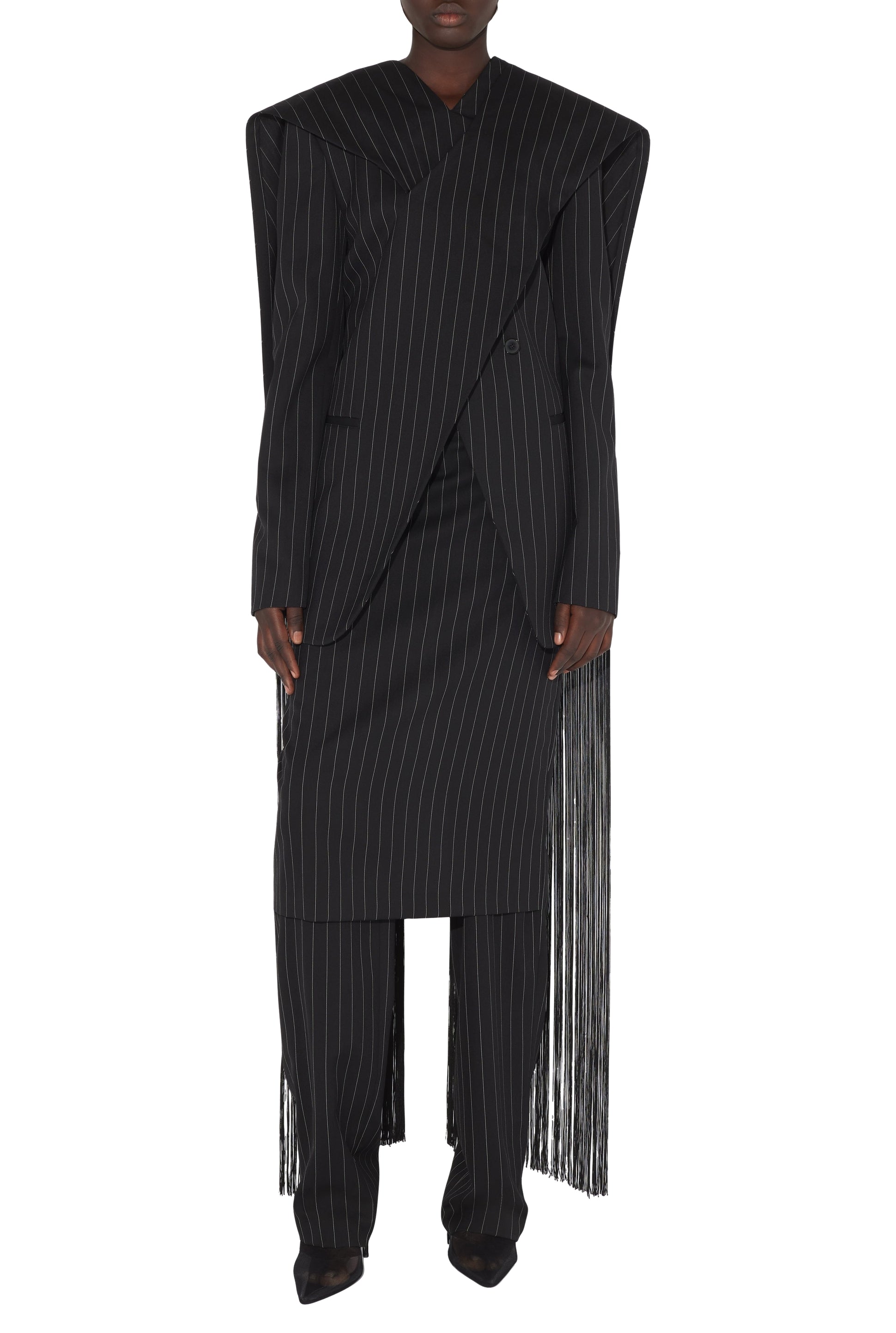 Veste tailleur à franges en laine - Black & White