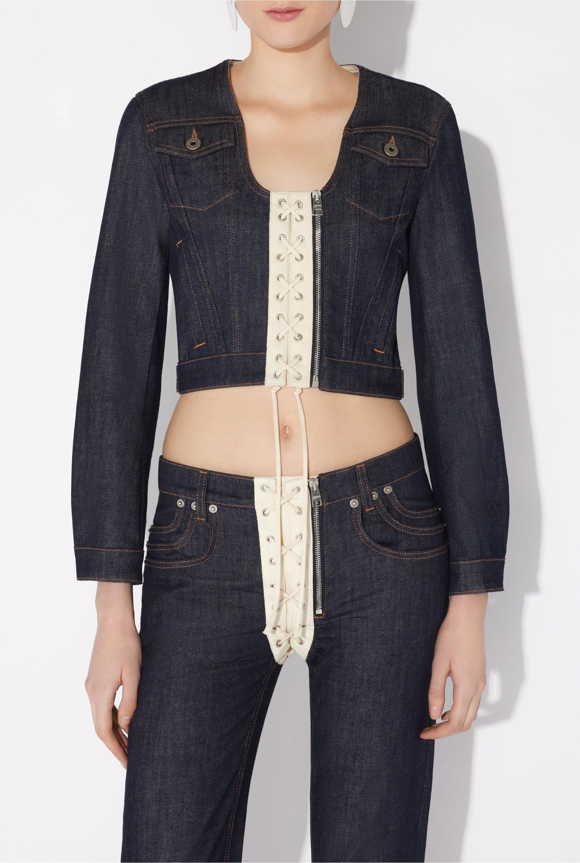 Veste contrastée en denim - Indigo & Beige