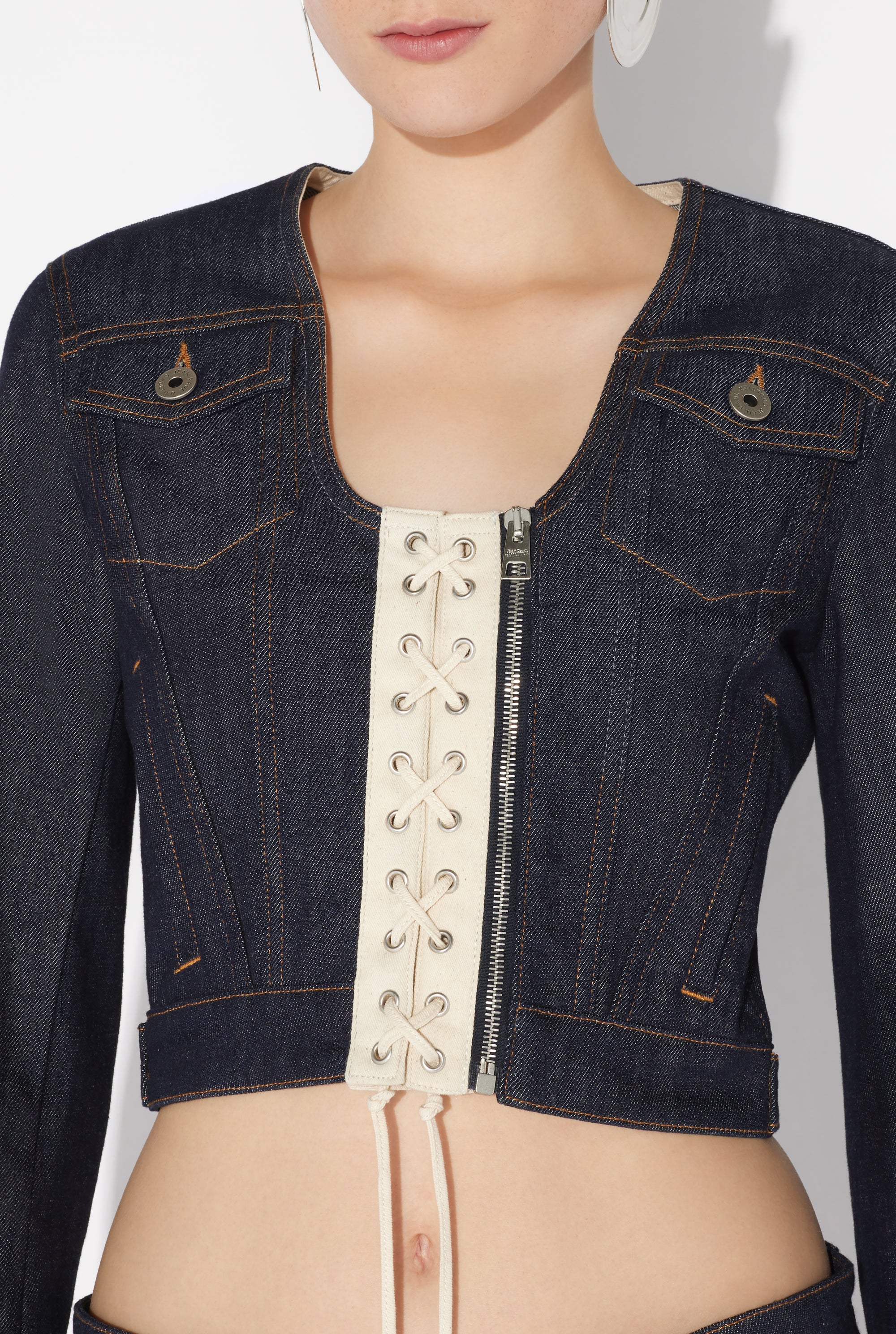 Veste contrastée en denim - Indigo & Beige