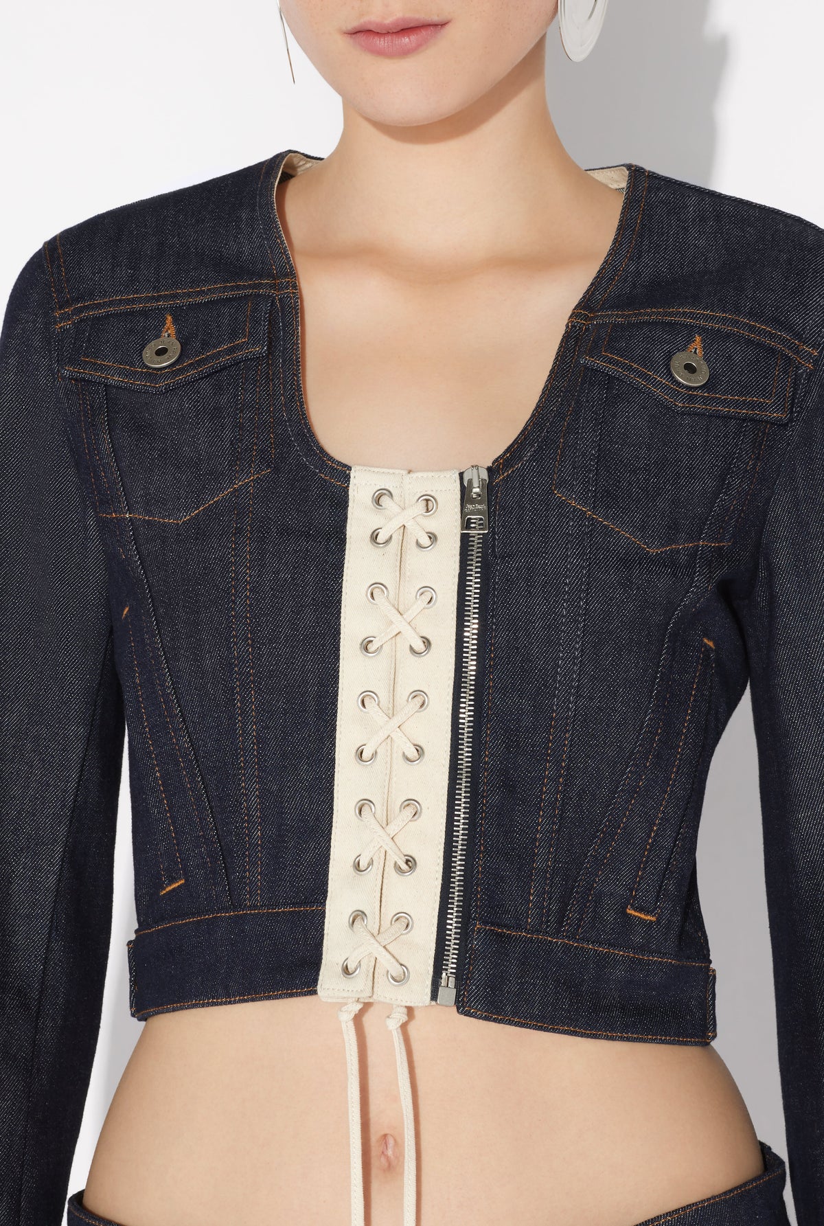 Veste contrastée en denim - Indigo & Beige