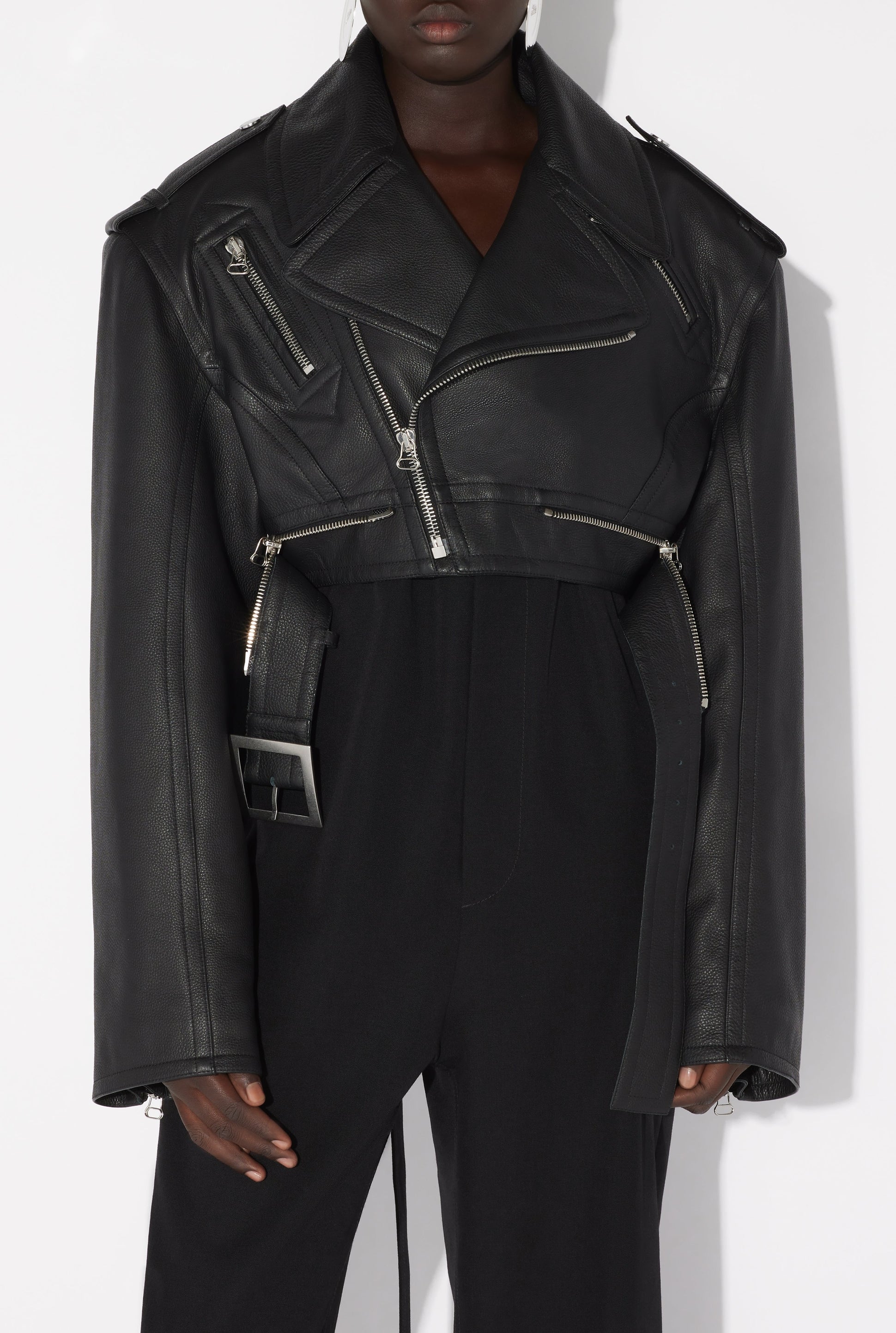 Short leather perfecto - Black & Dark Brown