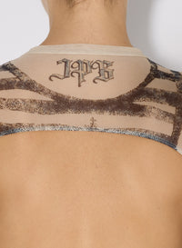 T-shirt imprimé Tattoo Rose & Bird - Écru & Black & Red