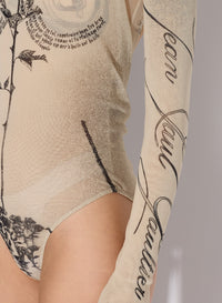 T-shirt imprimé Tattoo Rose & Bird - Écru & Black & Red