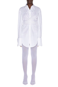 Chemise longue drapée en coton - White