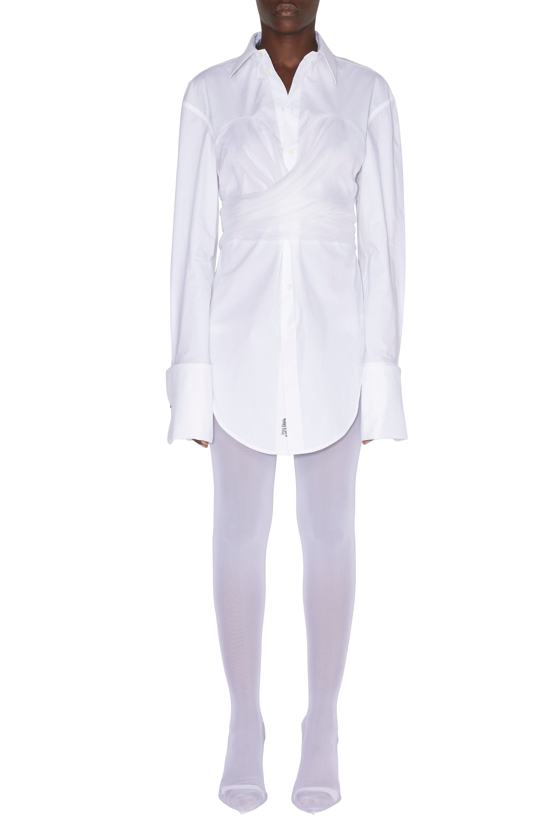 Chemise longue drapée en coton - White