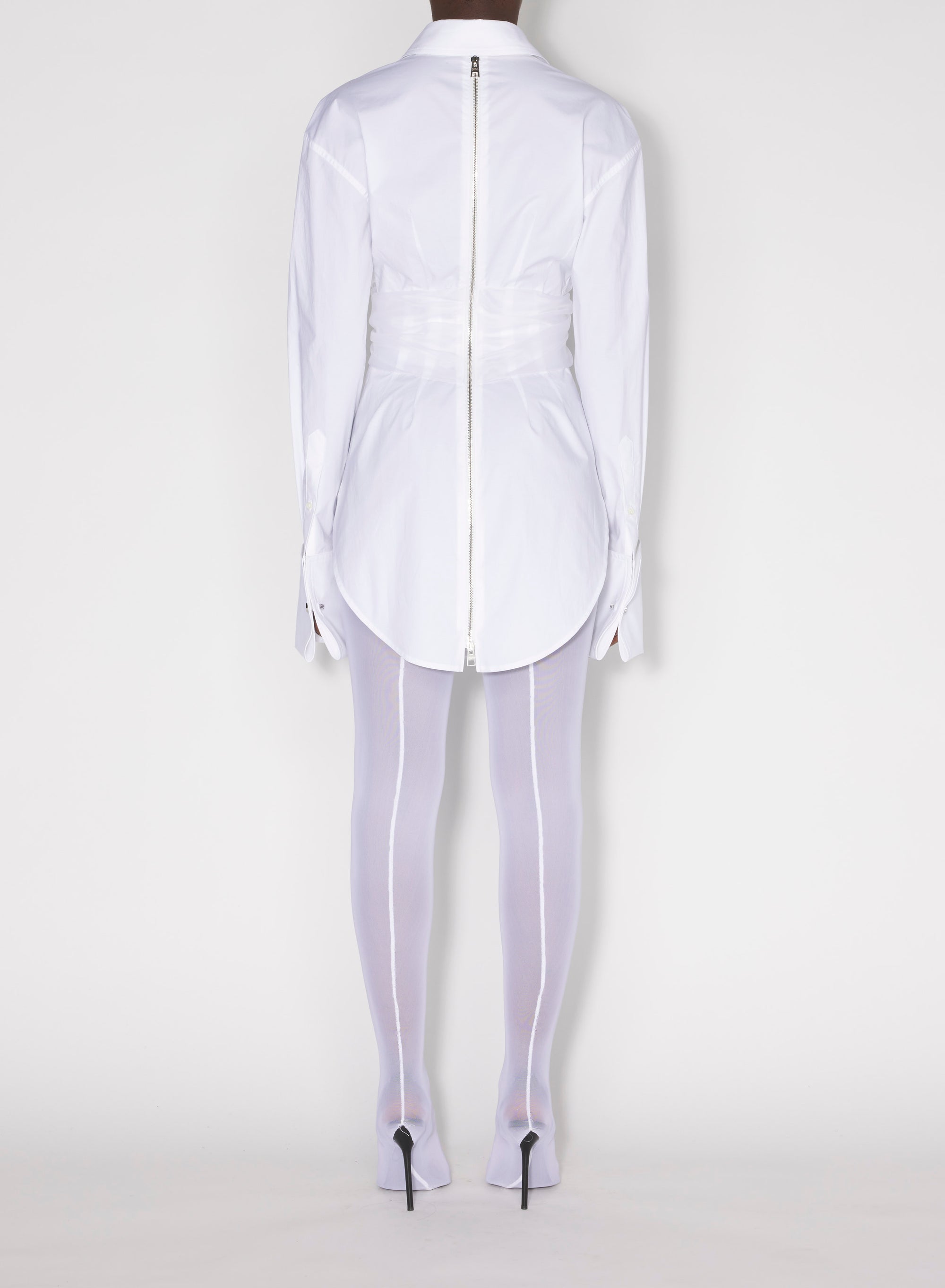 Chemise longue drapée en coton - White
