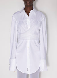 Chemise longue drapée en coton - White