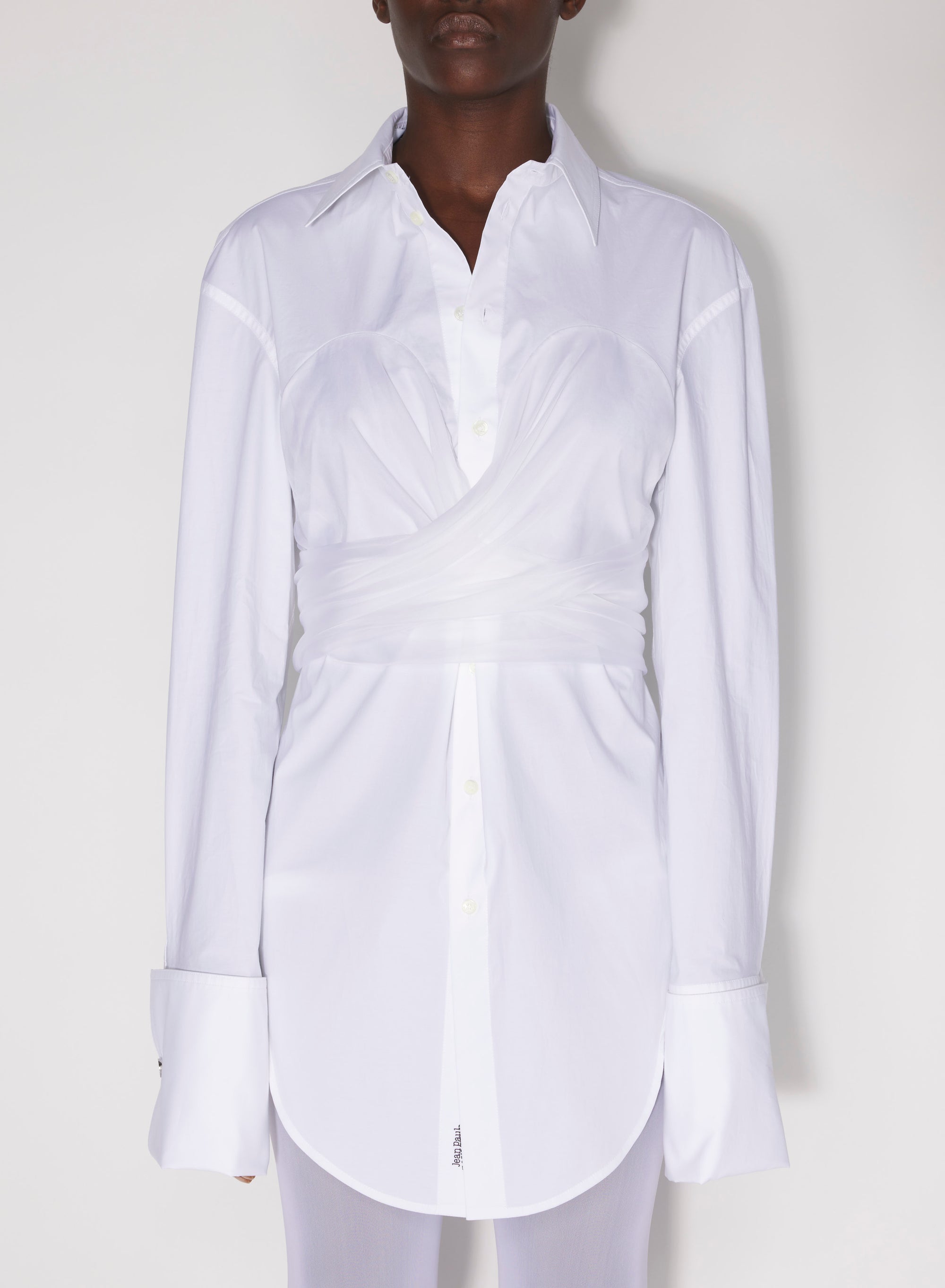 Chemise longue drapée en coton - White