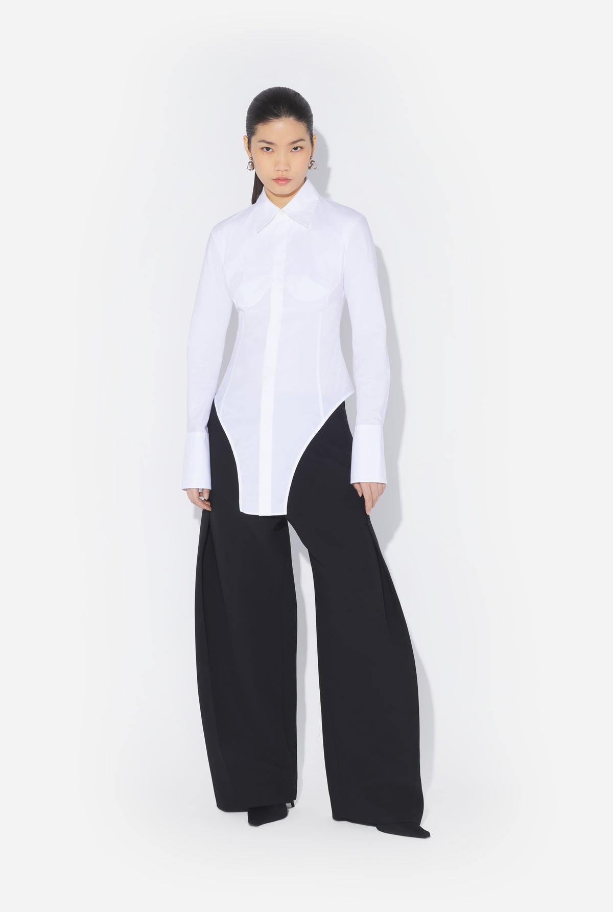 Stretch Cotton Shirt With Body Detail - White