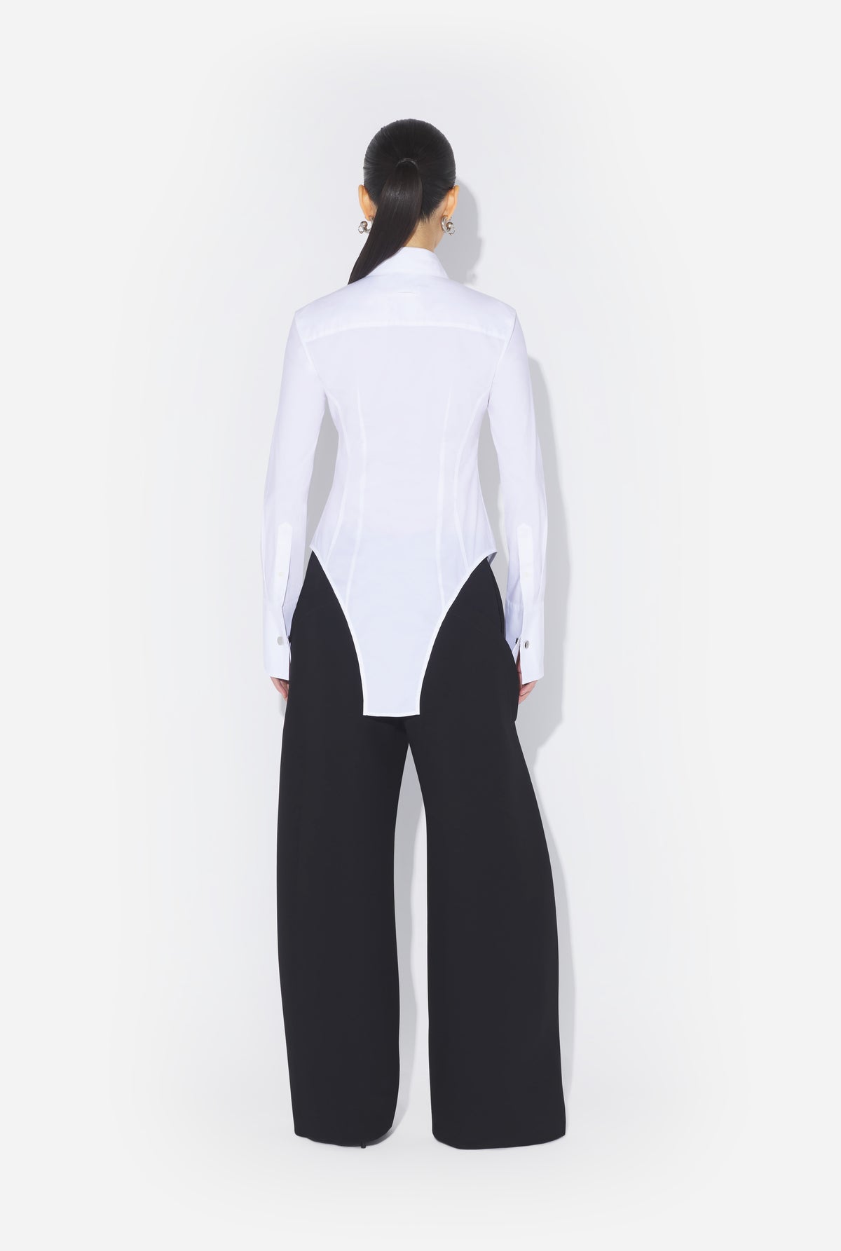 Stretch Cotton Shirt With Body Detail - White