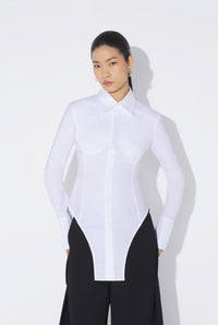 Stretch Cotton Shirt With Body Detail - White