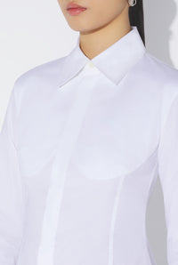 Stretch Cotton Shirt With Body Detail - White