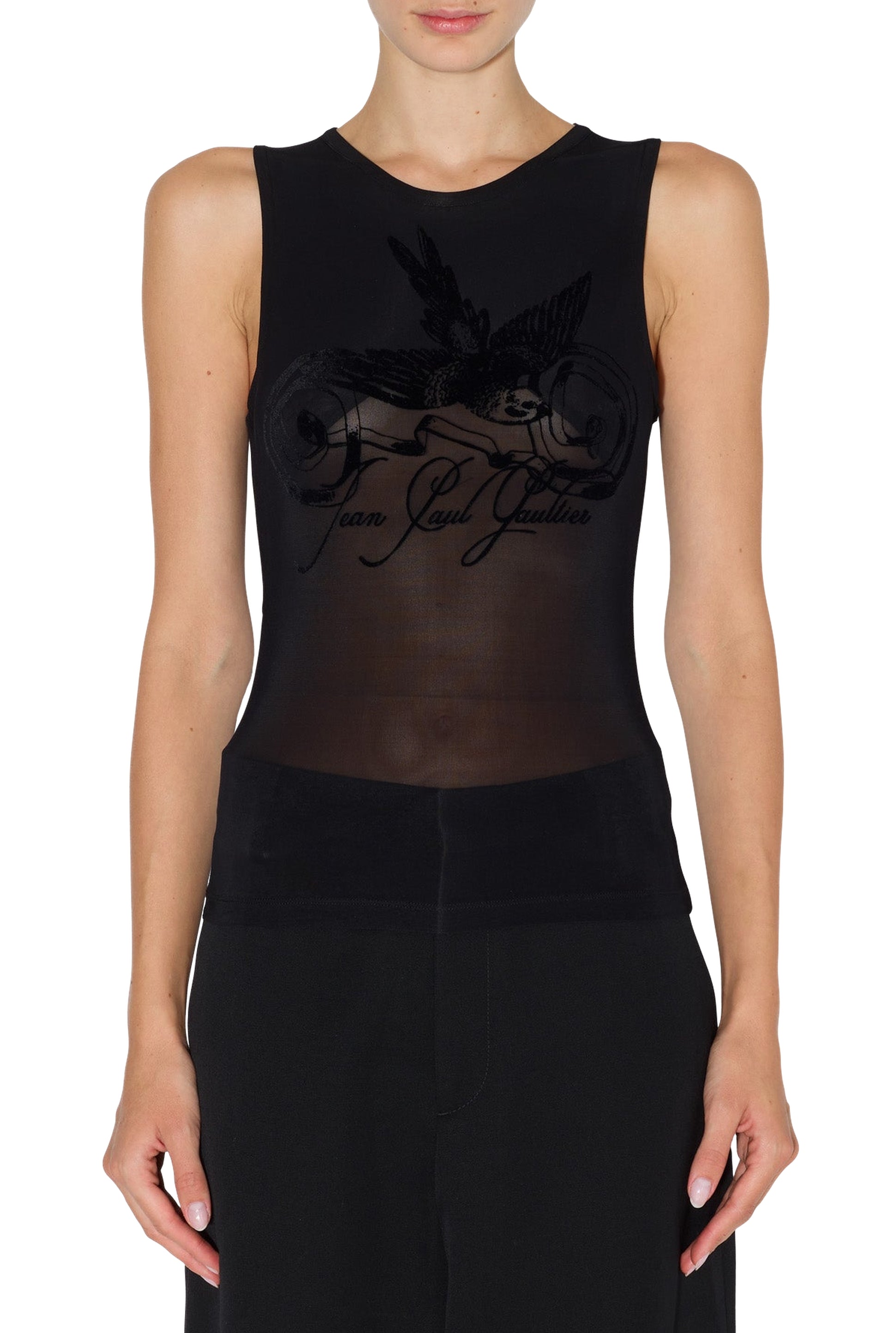 Débardeur à motif tatouage en velours floqué - Black