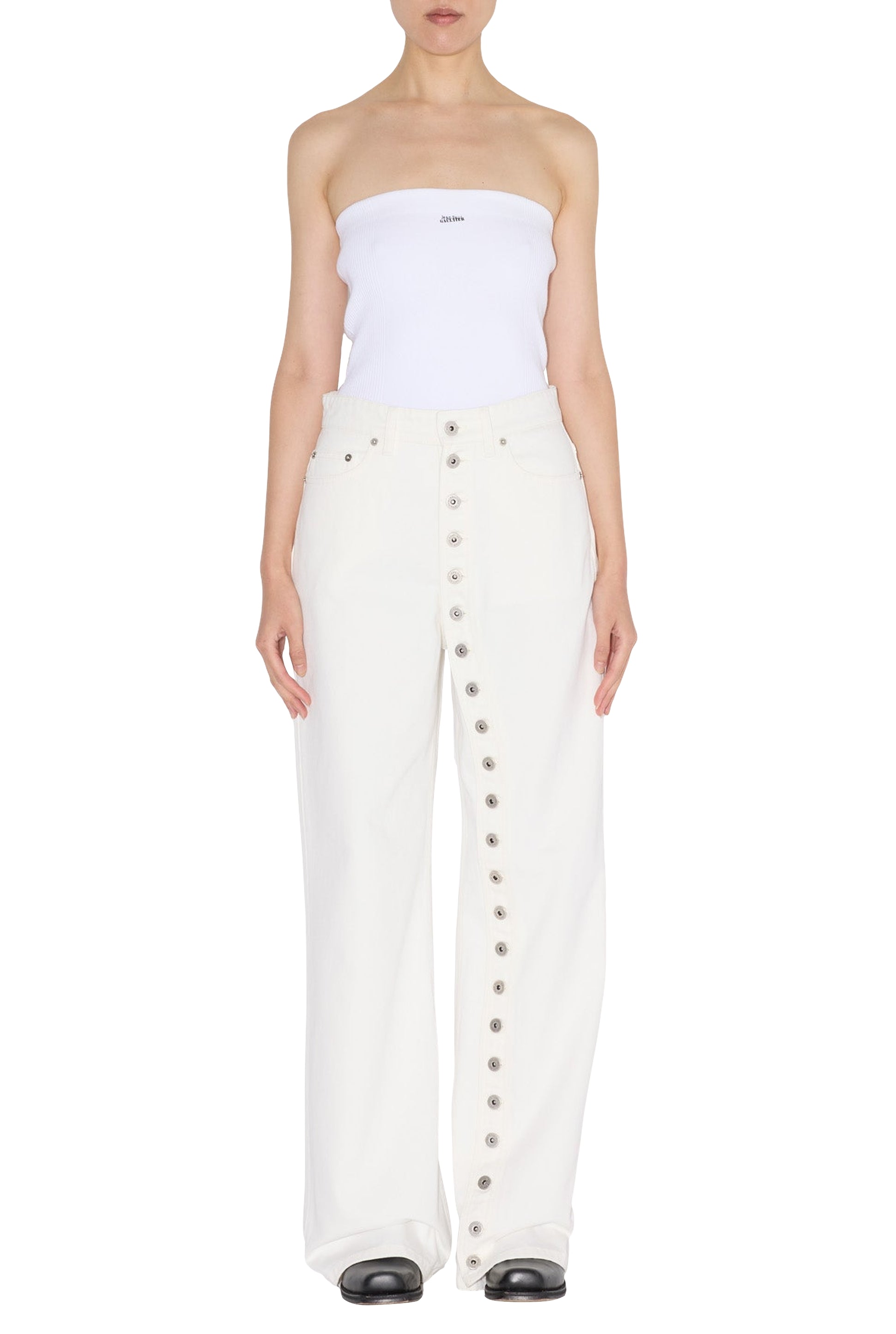 Pantalon boutonné en denim - Offwhite