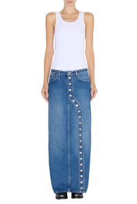 Long buttoned skirt in denim - Vintage blue
