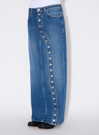 Long buttoned skirt in denim - Vintage blue