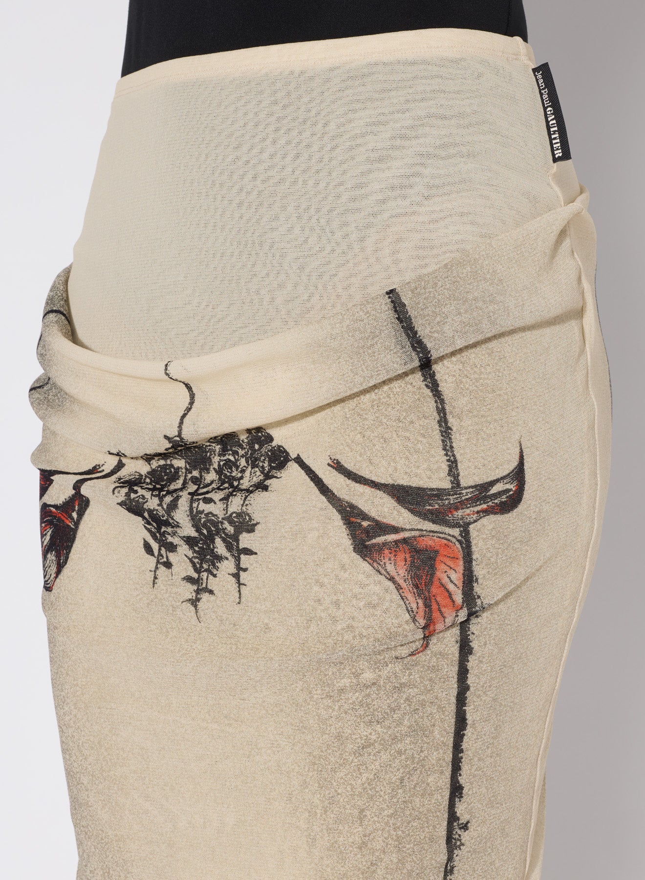 Jupe imprimée Tattoo Rose & Bird - Écru & Black & Red