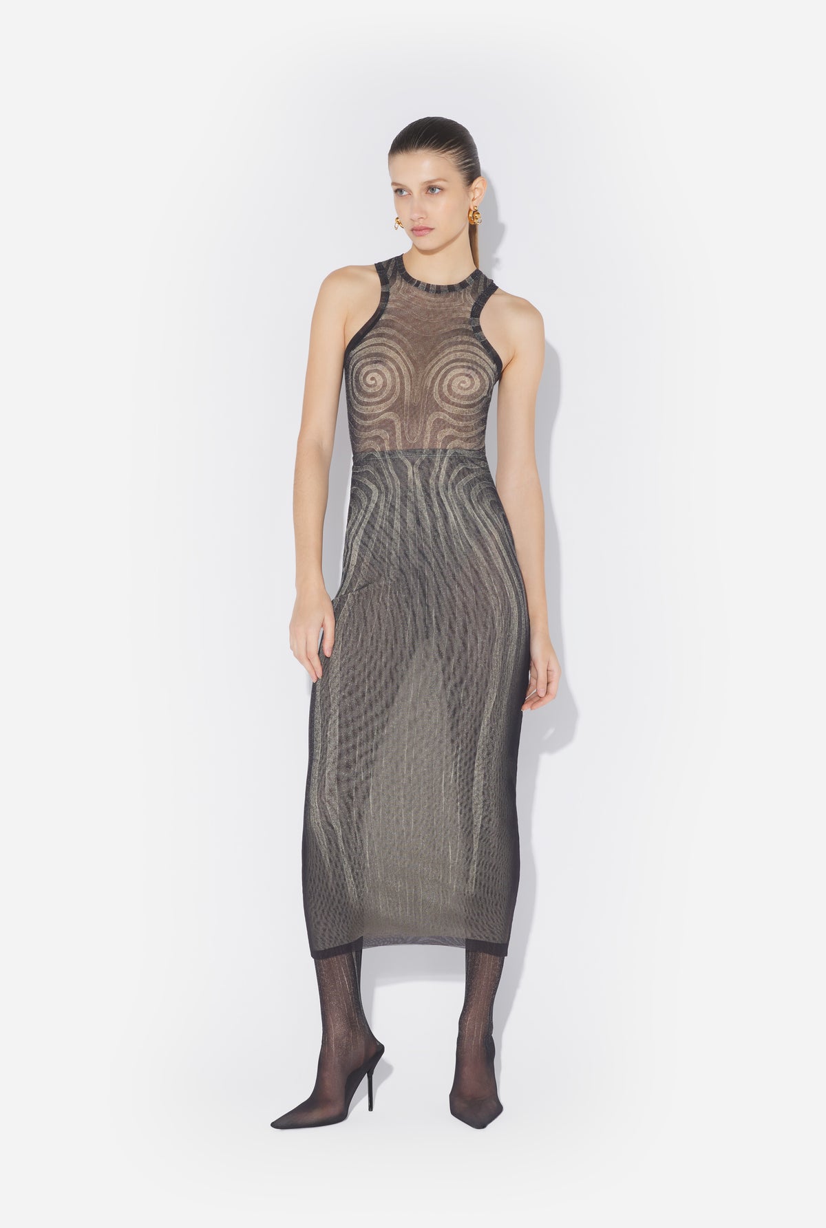 La Jupe Longue Spirale Noire - Black & Grey & Ecru