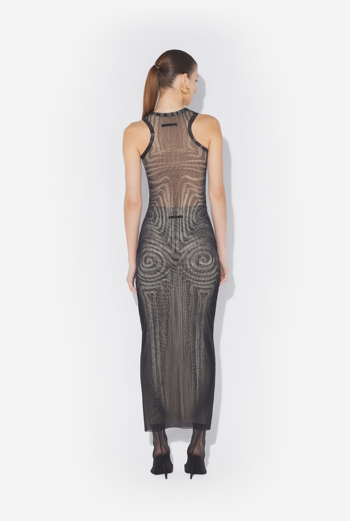 La Jupe Longue Spirale Noire - Black & Grey & Ecru