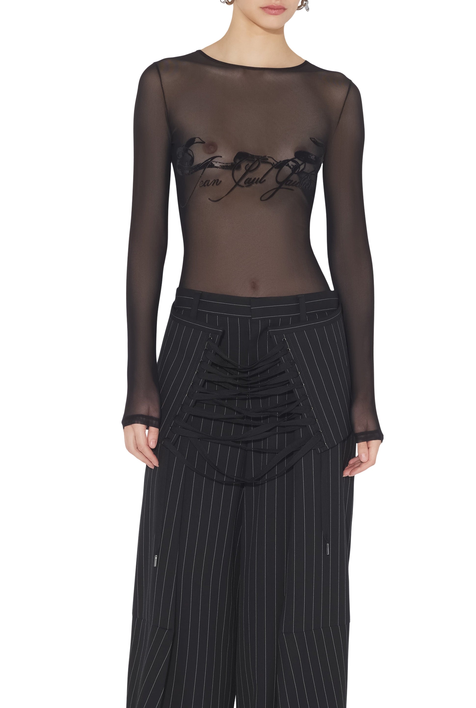 Pantalon tailleur corset en laine - Black & White