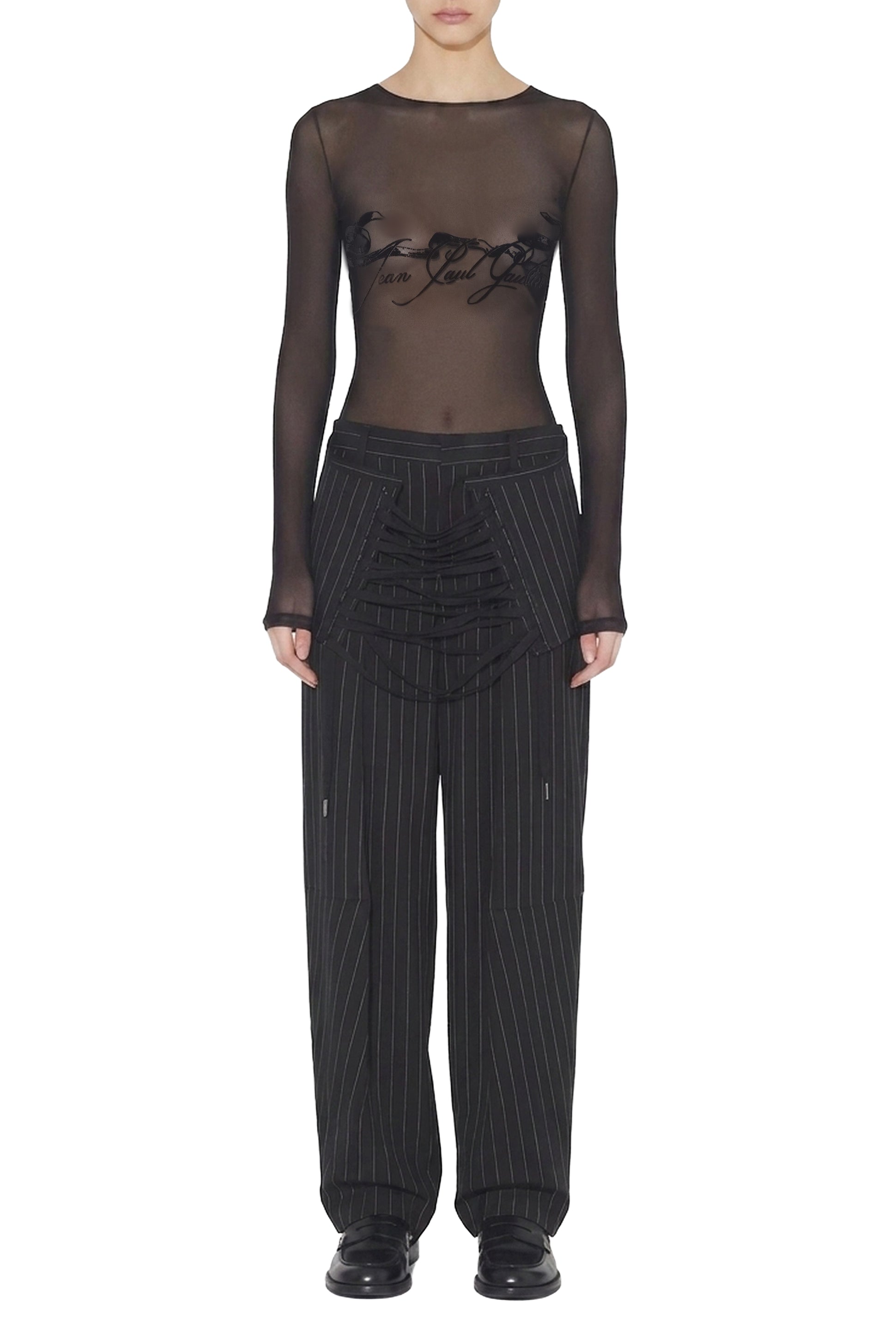 Pantalon tailleur corset en laine - Black & White