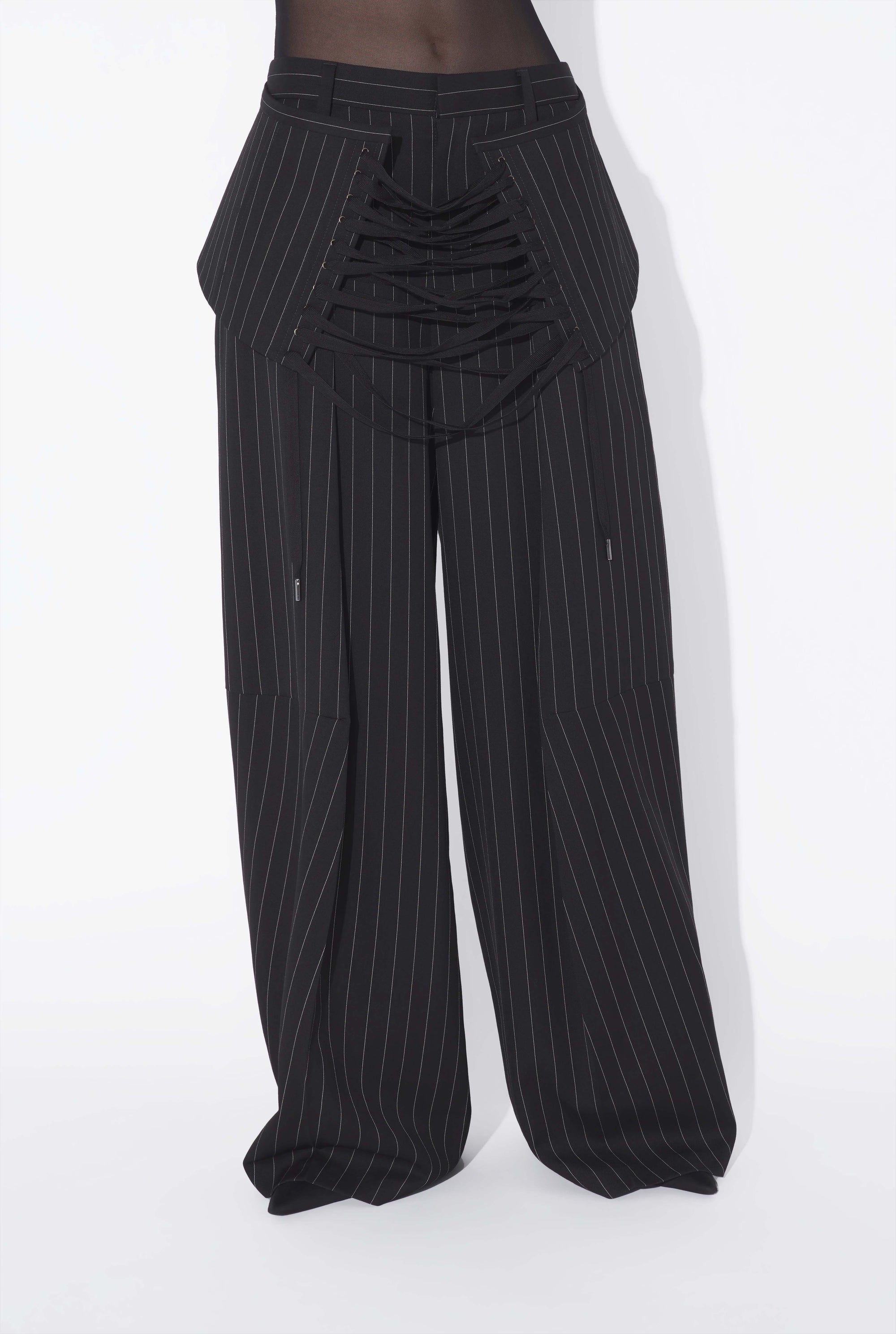 Pantalon tailleur corset en laine - Black & White
