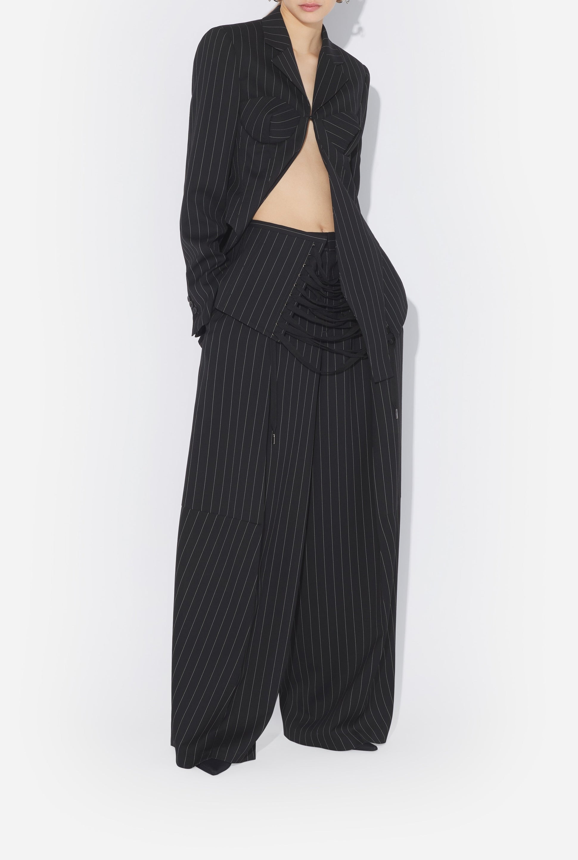 Pantalon tailleur corset en laine - Black & White