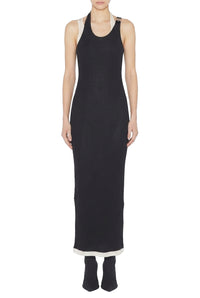 Double draped cotton dress - Black & Ecru