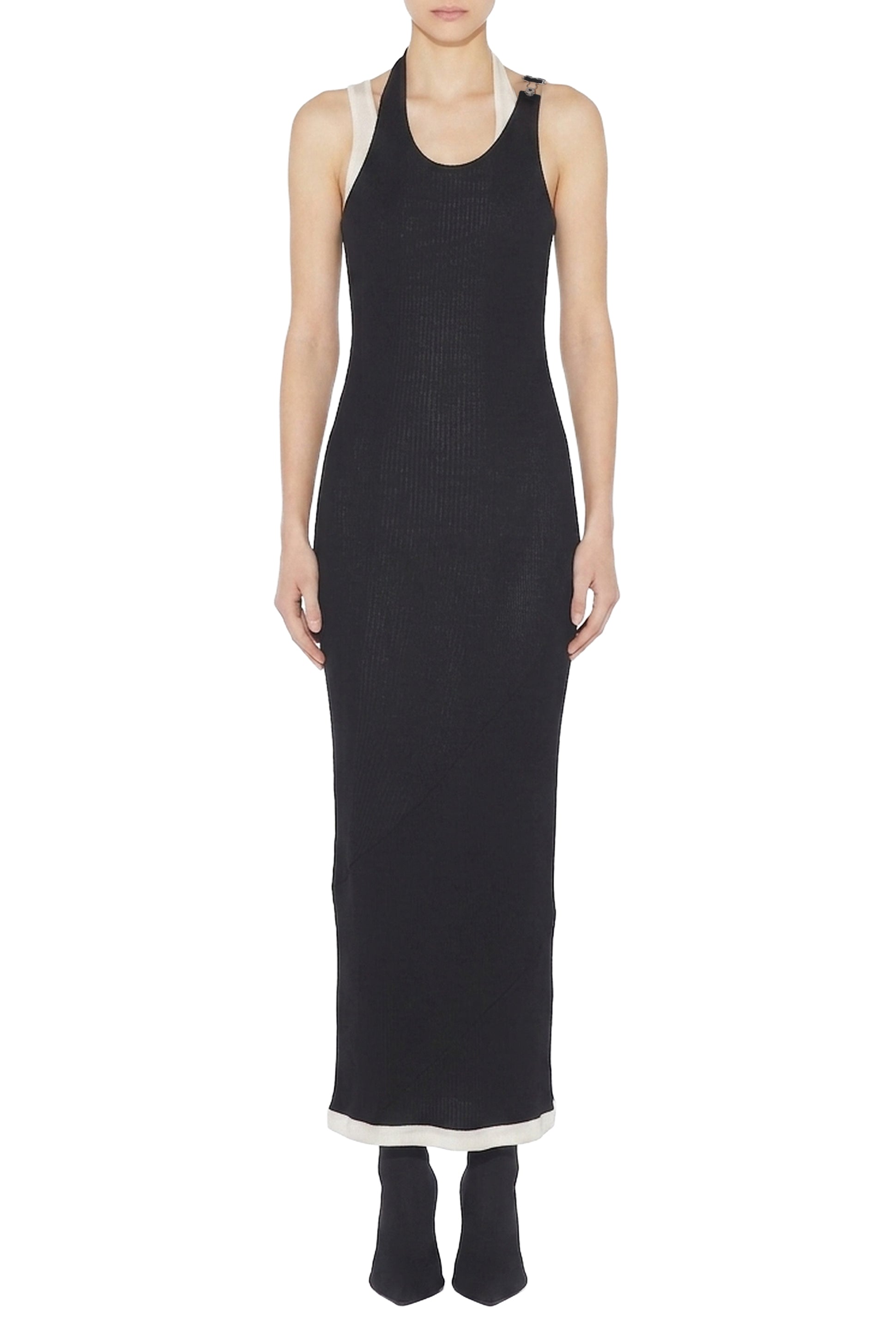 Double draped cotton dress - Black & Ecru