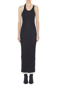 Robe double drapé en coton - Black & Écru