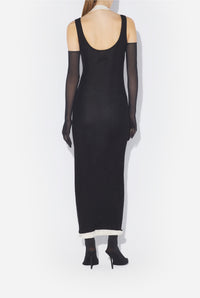 Double draped cotton dress - Black & Ecru