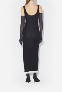 Robe double drapé en coton - Black & Écru