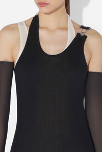 Double draped cotton dress - Black & Ecru