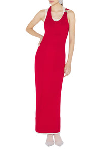 Robe double drapé en coton - Red & Écru