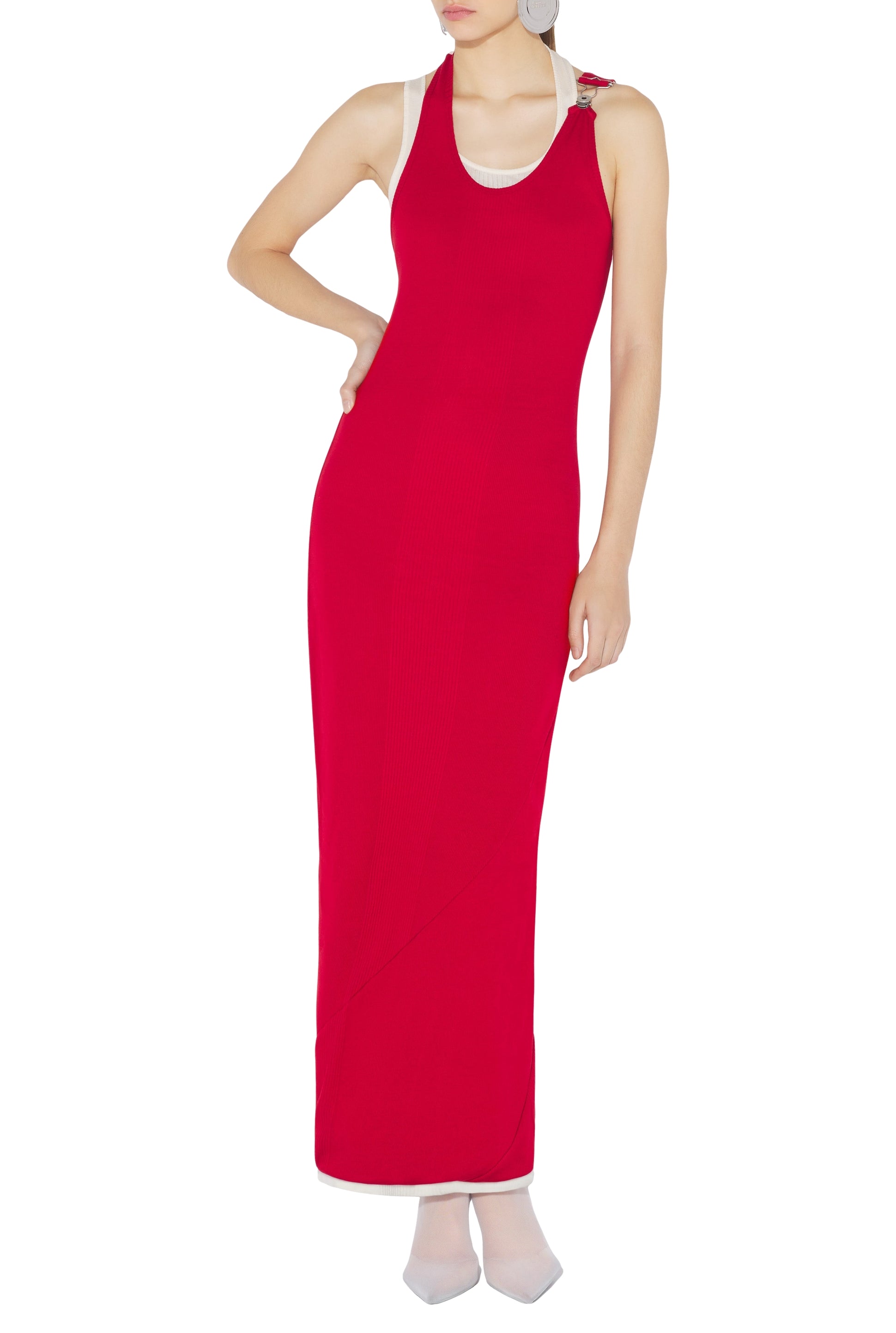 Robe double drapé en coton - Red & Écru