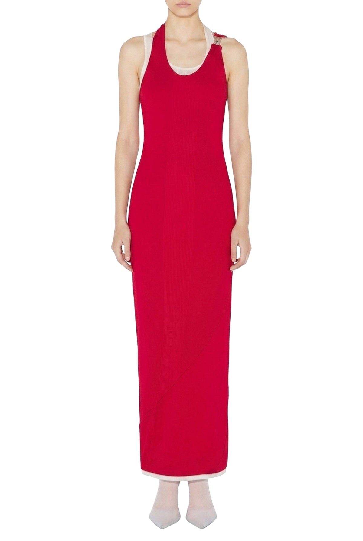 Robe double drapé en coton - Red & Écru