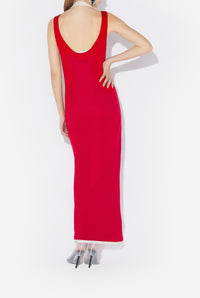 Robe double drapé en coton - Red & Écru