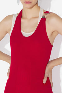 Robe double drapé en coton - Red & Écru