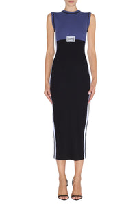 Robe longue côtelée avec écusson en coton - Navy & Black