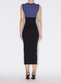 Robe longue côtelée avec écusson en coton - Navy & Black
