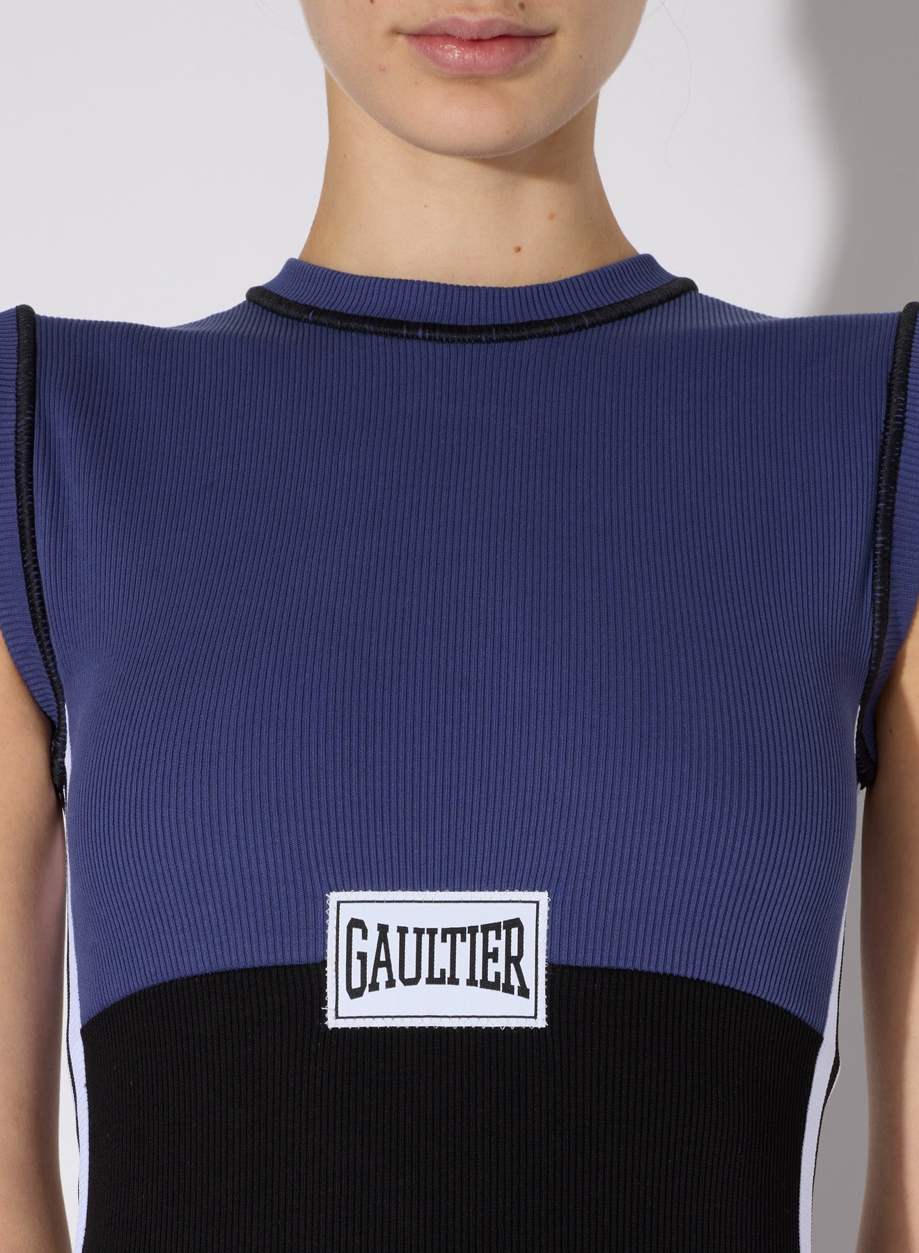Robe longue côtelée avec écusson en coton - Navy & Black