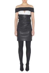 Draped leather dress - Black & White