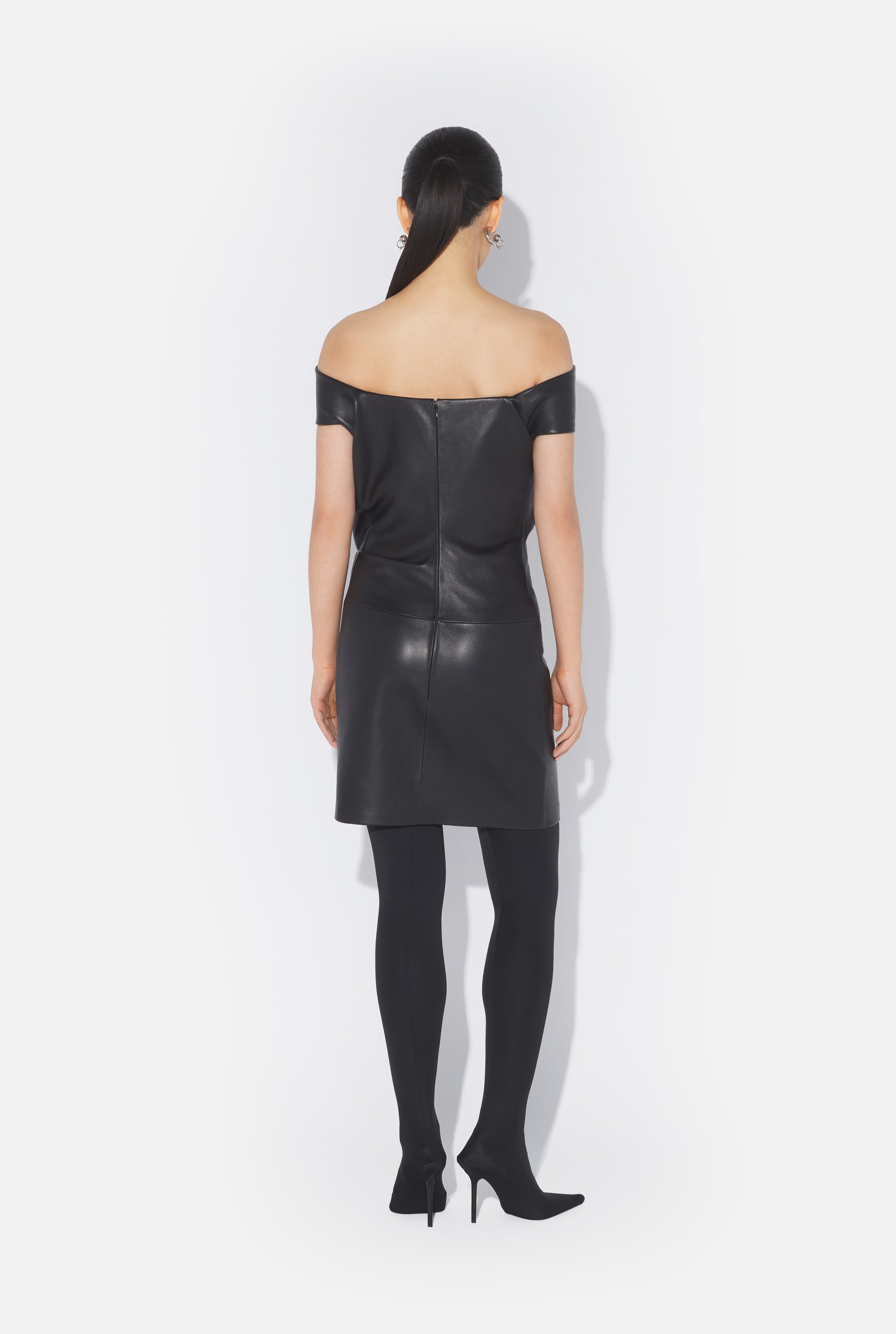 Robe drapée en cuir - Black & White