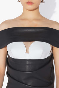 Robe drapée en cuir - Black & White