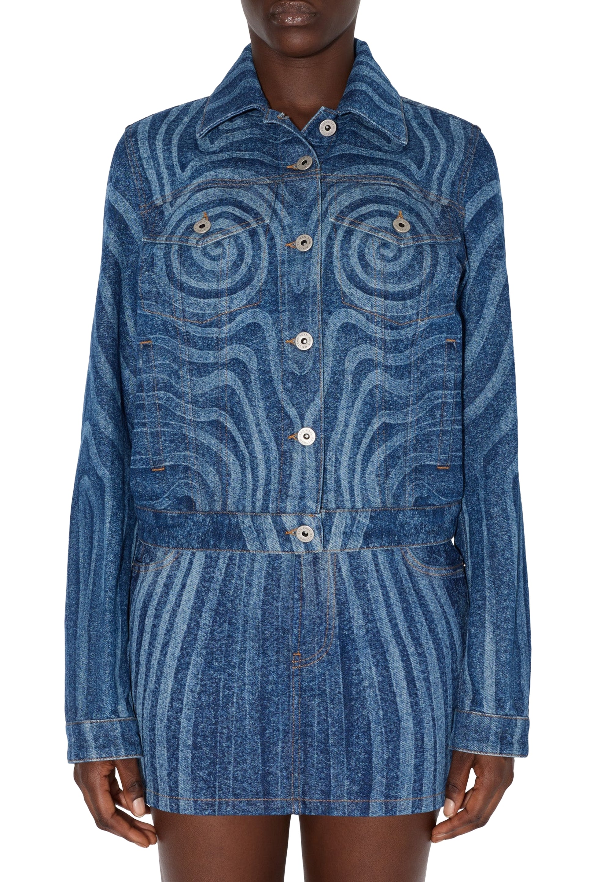 Veste unisexe imprimée Spiral en denim - Indigo
